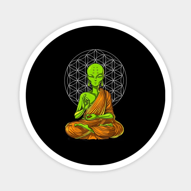 Alien Yoga Meditation Buddha UFO Zen Cosmic Flower Of Life Magnet by JaydeMargulies